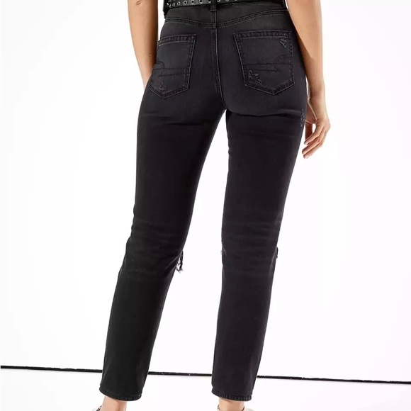 Black American Eagle high waist mom distressed boot cut jeans - Picture 2 of 12